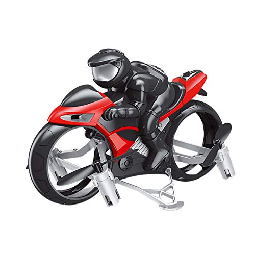 XIAOKEKE RC Motocicleta, Los Niños De La Motocicleta Eléctrica De Control Remoto RC Car Mini Moto Voladora Moto Coche Teledirigido Quadcopter Motocicleta Aviones No Tripulados,Rojo