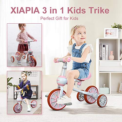 XIAPIA Triciclo Bebe 1 Año, 3 EN 1 Triciclos para Niños, Bicicleta sin Pedales para Niño 1-4 Años, Triciclos Niños 2 Años, Correpasillos de Equilibrio, Rosa