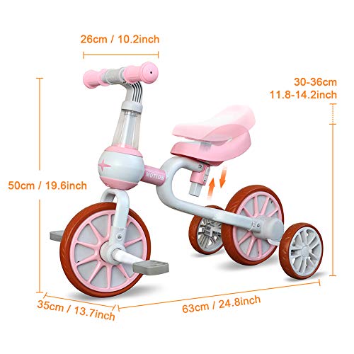 XIAPIA Triciclo Bebe 1 Año, 3 EN 1 Triciclos para Niños, Bicicleta sin Pedales para Niño 1-4 Años, Triciclos Niños 2 Años, Correpasillos de Equilibrio, Rosa