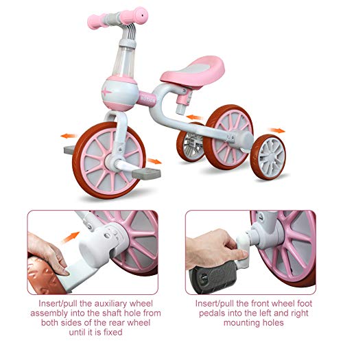 XIAPIA Triciclo Bebe 1 Año, 3 EN 1 Triciclos para Niños, Bicicleta sin Pedales para Niño 1-4 Años, Triciclos Niños 2 Años, Correpasillos de Equilibrio, Rosa