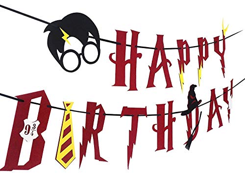 xingqiwu Artículos de Fiesta para Harry Potter: Pancarta de Feliz cumpleaños Primeros para Cupcakes inspirados en Harry Potter, Gafas de Mago y Tatuajes (Juego de 29)