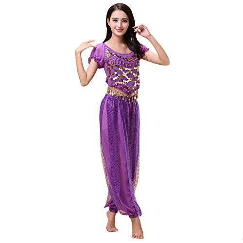 Xinvivion Mujer Traje de la Danza del Vientre Set - Bailando Top + Pantalones de Linterna Profesional Carnaval Bailarín Outfit Suit