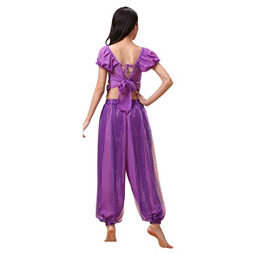 Xinvivion Mujer Traje de la Danza del Vientre Set - Bailando Top + Pantalones de Linterna Profesional Carnaval Bailarín Outfit Suit