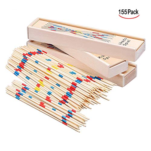 Xrten 155 Pcs Juegos de Mikado, Juego de Mesa con Caja de Madera, El bebé Educativo de Madera recogen Palos