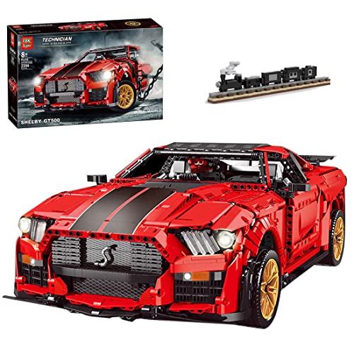 Xshion Bloques de construcción para Ford Mustang Shelby GT500 coche deportivo de control remoto, 3386+Piezas Rojo coche deportivo Juego de bloques de construcción, compatible con Lego coche deportivo