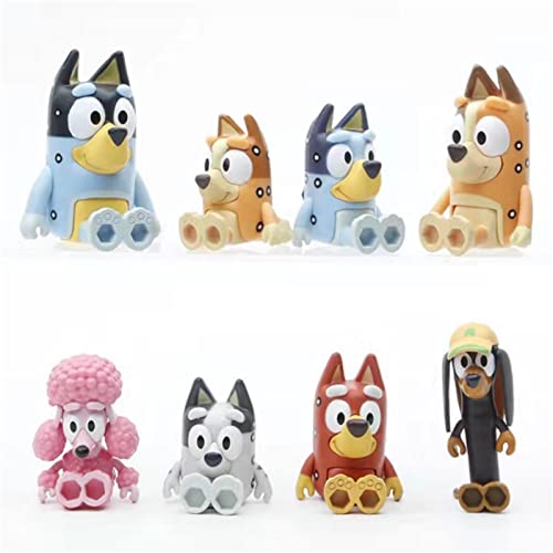 XTONG Bluey Family and Friends Figure 8-Pack,Cartoon Articulated Character Action Figures Toy for Kids,bluey, Bingo, Bandit (Dad), Chilli (Mum), Coco,Snickers,collectable Toy