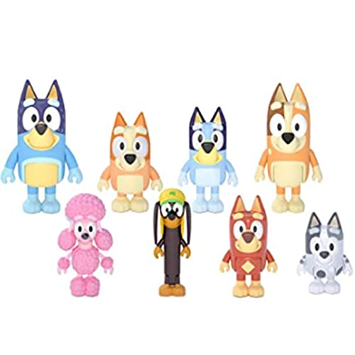 XTONG Bluey Family and Friends Figure 8-Pack,Cartoon Articulated Character Action Figures Toy for Kids,bluey, Bingo, Bandit (Dad), Chilli (Mum), Coco,Snickers,collectable Toy