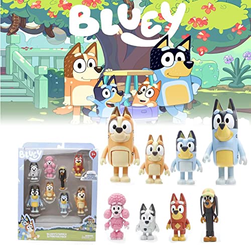 XTONG Bluey Family and Friends Figure 8-Pack,Cartoon Articulated Character Action Figures Toy for Kids,bluey, Bingo, Bandit (Dad), Chilli (Mum), Coco,Snickers,collectable Toy