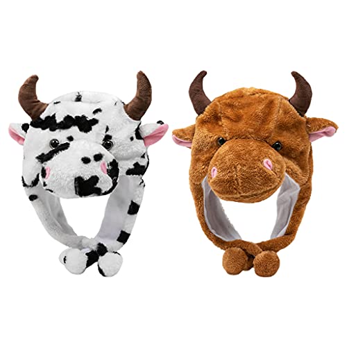 XuHangFF Kawaii - Gorro de vaca de peluche con diseño de animales de dibujos animados para regalo a prueba de viento y cálido, para Halloween, accesorios