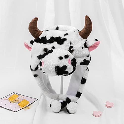 XuHangFF Kawaii - Gorro de vaca de peluche con diseño de animales de dibujos animados para regalo a prueba de viento y cálido, para Halloween, accesorios