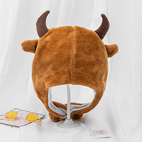 XuHangFF Kawaii - Gorro de vaca de peluche con diseño de animales de dibujos animados para regalo a prueba de viento y cálido, para Halloween, accesorios