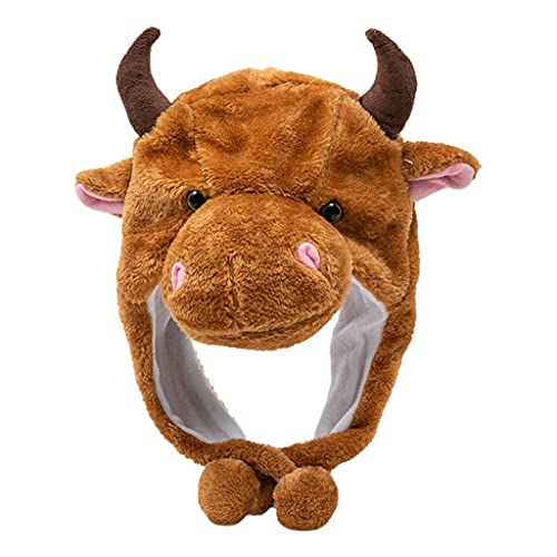 XuHangFF Kawaii - Gorro de vaca de peluche con diseño de animales de dibujos animados para regalo a prueba de viento y cálido, para Halloween, accesorios