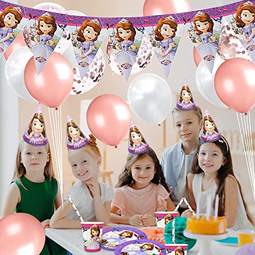 XXZY 76Pcs Fiesta Decoración,Juego de artículos para fiestas de princesas,Decoraciones de cumpleaños para niños,incluidos vasos de papel, sombreros de papel,y otros artículos para fiestas