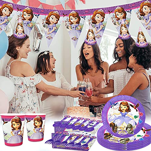 XXZY 76Pcs Fiesta Decoración,Juego de artículos para fiestas de princesas,Decoraciones de cumpleaños para niños,incluidos vasos de papel, sombreros de papel,y otros artículos para fiestas