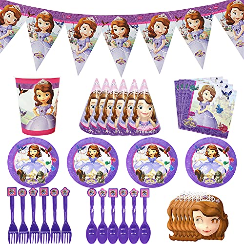 XXZY 76Pcs Fiesta Decoración,Juego de artículos para fiestas de princesas,Decoraciones de cumpleaños para niños,incluidos vasos de papel, sombreros de papel,y otros artículos para fiestas