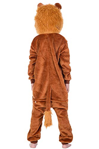 YAOMEI Niños Onesies Kigurumi Pijamas, Niña Traje Disfraz Capucha, Ropa de Dormir Halloween Cosplay Navidad Animales de Vestuario (100 para Niño Altura 90-100CM (35"-39"), A-León)