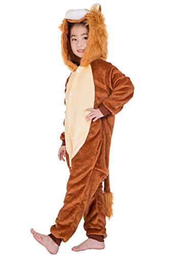 YAOMEI Niños Onesies Kigurumi Pijamas, Niña Traje Disfraz Capucha, Ropa de Dormir Halloween Cosplay Navidad Animales de Vestuario (100 para Niño Altura 90-100CM (35"-39"), A-León)