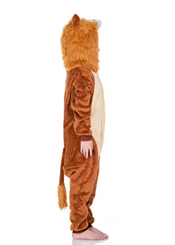 YAOMEI Niños Onesies Kigurumi Pijamas, Niña Traje Disfraz Capucha, Ropa de Dormir Halloween Cosplay Navidad Animales de Vestuario (100 para Niño Altura 90-100CM (35"-39"), A-León)