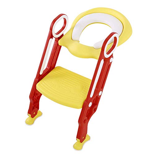 YCX Orinal Aprendizaje con escaleras Niños Asiento del Inodoro Ajustable, con Escalera WC aseos Orinal Entrenador para niño y niña,Amarillo