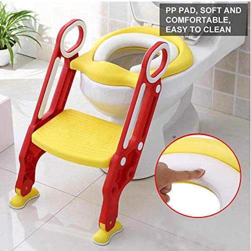 YCX Orinal Aprendizaje con escaleras Niños Asiento del Inodoro Ajustable, con Escalera WC aseos Orinal Entrenador para niño y niña,Amarillo