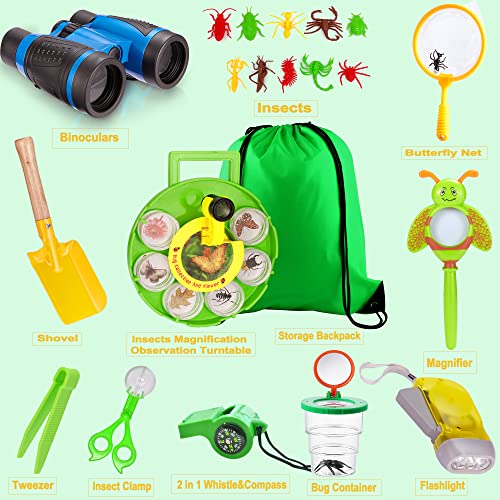 Yetech 22 pcs Kit de Exploración para Niños,Kit de Binoculares para Niños con Linterna,2in1 Multifunctional whisstle,Juguetes niños 3-12 de Aventura al Aire Libre Juguetes educativos