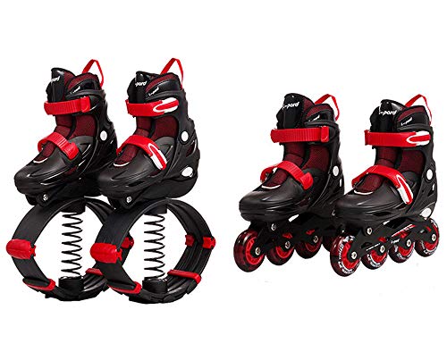 Yhjmdp 2 en 1Patines en línea para niños y Adultos, Zapatos para Hacer Ejercicio, Zapatos de Saltos, Botas Ajustables, Zapatos de Patines de Canguro,Rojo,L