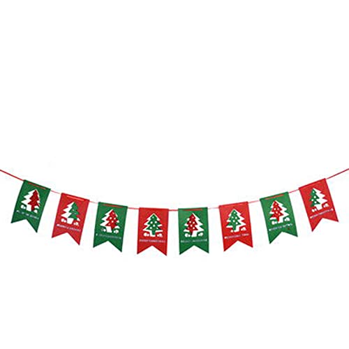 YHSW Feliz Navidad Banner Garland Banners Banderas Bunting Decoraciones Árbol Elk Medias con Letras Patrón de triángulo para decoración Interior y Exterior