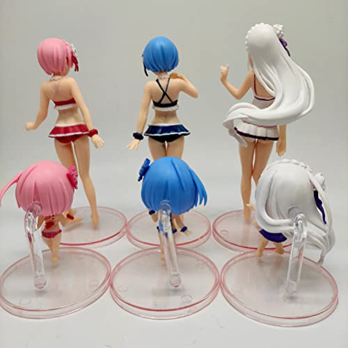 YIPUTONG Figura de Dibujos Animados 6 Unids/Set PVC Estatua Muñeca Estatuilla Adornos Rem/Ram Figura Linda Colección de Anime Modelo Juguete de Regalo para Navidad y cumpleaños