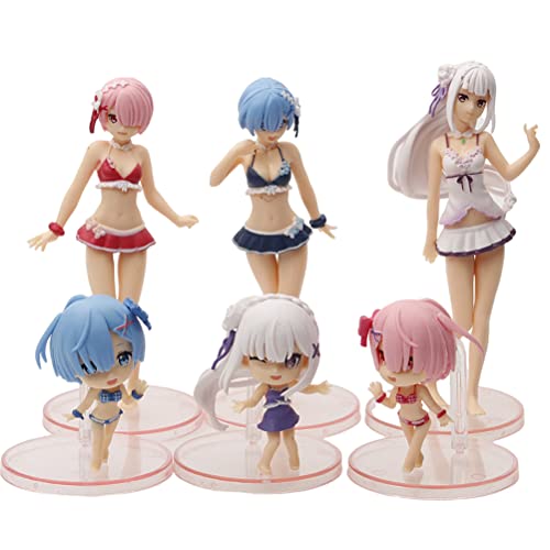 YIPUTONG Figura de Dibujos Animados 6 Unids/Set PVC Estatua Muñeca Estatuilla Adornos Rem/Ram Figura Linda Colección de Anime Modelo Juguete de Regalo para Navidad y cumpleaños