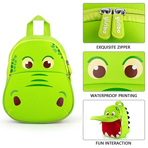 yisibo Mochila Infantil, Mochila para Niños de Dinosaurios Pequeños/Niñas Mochila 3D Bolsa De Mochilas para Niños Kindergarten,Mochila De Guardería 2-6 Años(Boca Grande Dinosaurio-Verde)