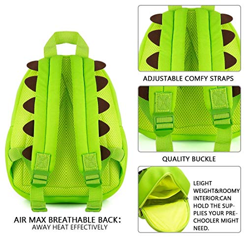 yisibo Mochila Infantil, Mochila para Niños de Dinosaurios Pequeños/Niñas Mochila 3D Bolsa De Mochilas para Niños Kindergarten,Mochila De Guardería 2-6 Años(Boca Grande Dinosaurio-Verde)