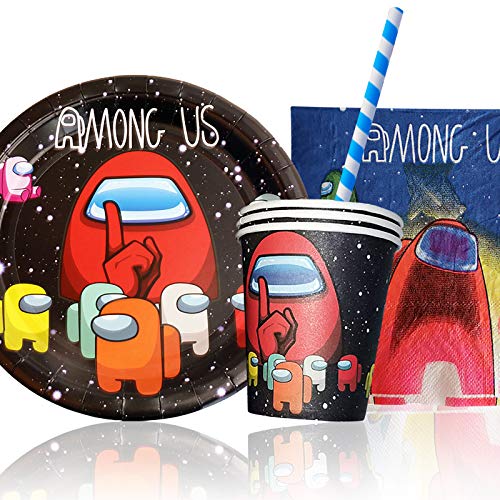 Yisscen Juego de vajilla para fiestas, decoración de cumpleaños para niños, fiestas de cumpleaños infantiles, platos, tazas, servilletas, manteles, pajitas, banners (52 piezas)