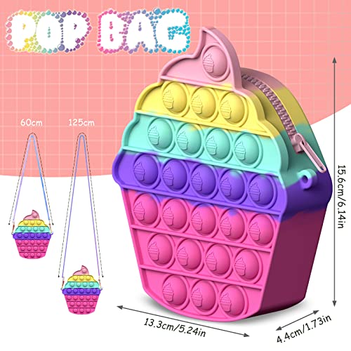 YOGINGO Pop Push It Borso, POPI Fidget Toy Bolsa de Mensajero, 2 en 1 Popit Bolso de Mano de Juguetes Sensoriales Antiestrés con Bandolera de Longitud Ajustable para Niños y Adultos (Helado)