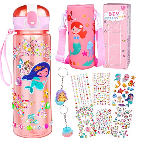 Yojoloin Botella Agua Deporte Kit Juguetes Manualidades Niños Regalo Niñas 5 6 7 8 9 10 años Botella de Agua Personalizada Infantil con Bolsa para Colegio Cumpleaños(500ML)