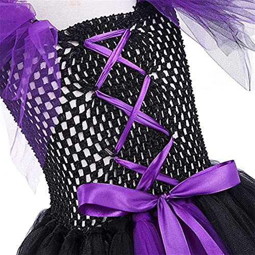 Yokbeer Disfraz Bruja Vampiresa Payaso Niña Costume Vestido Princesa con Lazada Tutú Ropa de Fiesta Tul Carnaval Halloween Cosplay Party Actuación 2-12 Años (Color : Purple, Size : 10-12Y)