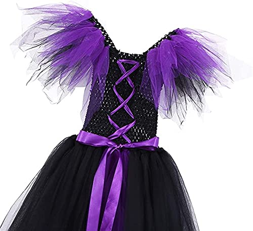 Yokbeer Disfraz Bruja Vampiresa Payaso Niña Costume Vestido Princesa con Lazada Tutú Ropa de Fiesta Tul Carnaval Halloween Cosplay Party Actuación 2-12 Años (Color : Purple, Size : 10-12Y)