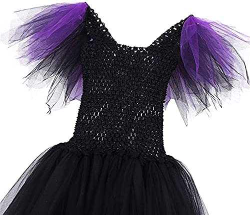 Yokbeer Disfraz Bruja Vampiresa Payaso Niña Costume Vestido Princesa con Lazada Tutú Ropa de Fiesta Tul Carnaval Halloween Cosplay Party Actuación 2-12 Años (Color : Purple, Size : 10-12Y)