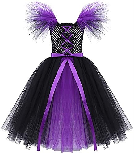 Yokbeer Disfraz Bruja Vampiresa Payaso Niña Costume Vestido Princesa con Lazada Tutú Ropa de Fiesta Tul Carnaval Halloween Cosplay Party Actuación 2-12 Años (Color : Purple, Size : 10-12Y)