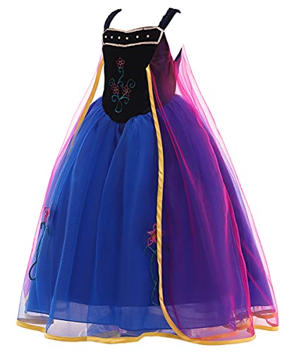 YOSICIL Disfraz De Ana Frozen Niña Vestido Traje Princesa Ana Manga Corta Fancy Dress Costume para Cosplay Carnaval Halloween Fiesta Navidad Cumpleaños con Tul Capa