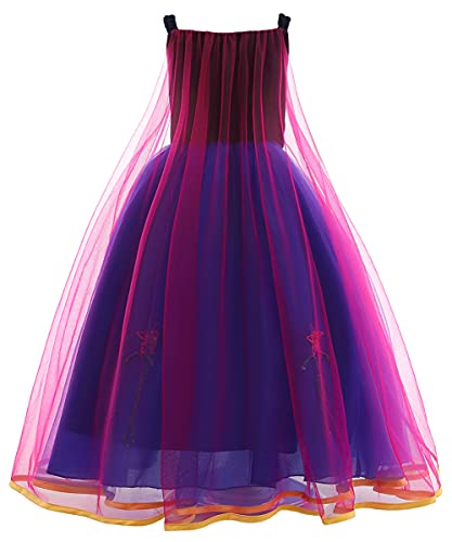 YOSICIL Disfraz De Ana Frozen Niña Vestido Traje Princesa Ana Manga Corta Fancy Dress Costume para Cosplay Carnaval Halloween Fiesta Navidad Cumpleaños con Tul Capa