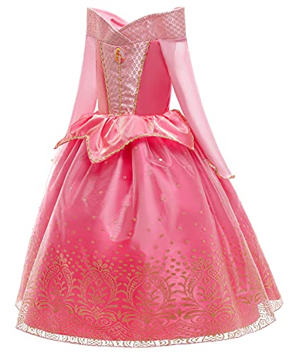 YOSICIL Disfraz Princesa Aurora para Niña Disfraz Bella Durmiente Manga Larga con 6Pcs Accesorio Dulce Princesa Cosplay Vestido para Cumpleaños Halloween Fiesta