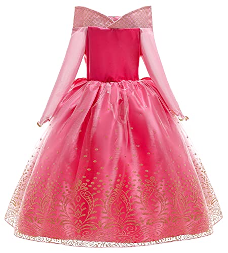 YOSICIL Disfraz Princesa Aurora para Niña Disfraz Bella Durmiente Manga Larga con 6Pcs Accesorio Dulce Princesa Cosplay Vestido para Cumpleaños Halloween Fiesta