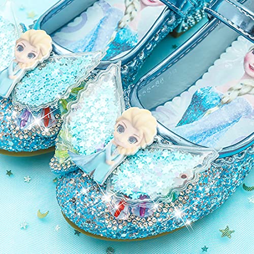 YOSICIL Zapatos Princesa Niñas Lentejuela Sandalias Disfraz Elsa Frozen Zapatos de Tacón con Velcro Cosplay Danza Boda Carnaval Cumpleaños Regalo Suave y Cómodo