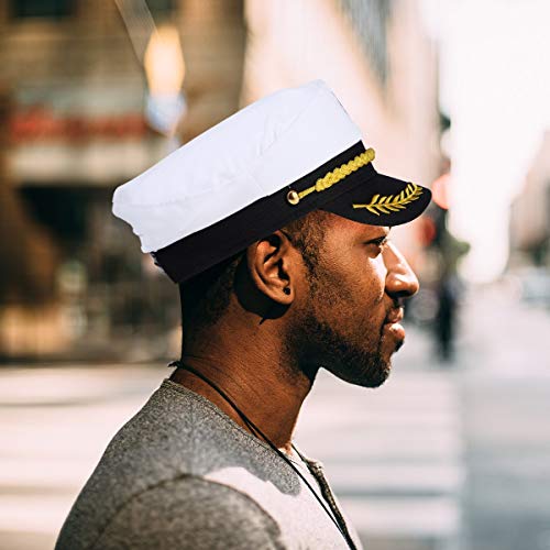 ysister Gorra capitán Adulto Yate Barco Navegante Capitán Traje Sombrero Cap Marina Marina Almirante Sombrero de capitán de Barco Marinero Azul Marino con Visera Ajustable Color Blanco