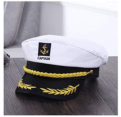 ysister Gorra capitán Adulto Yate Barco Navegante Capitán Traje Sombrero Cap Marina Marina Almirante Sombrero de capitán de Barco Marinero Azul Marino con Visera Ajustable Color Blanco