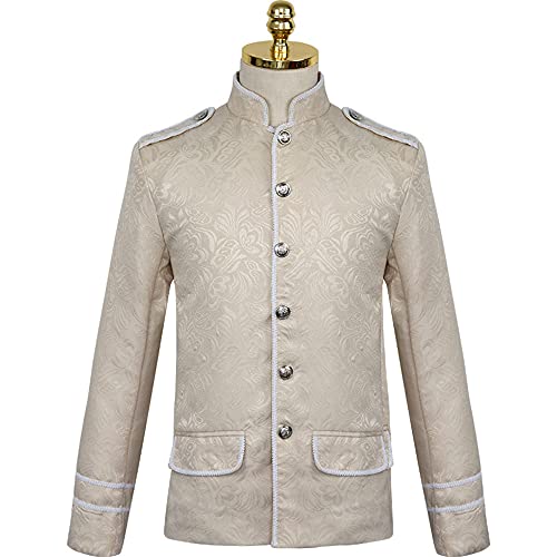 Yu Liao Uniforme de Príncipe de la Corte Steampunk para Hombre, Chaqueta Bordada Retro Medieval, Abrigo, Traje, Chaqueta con Botones y Cremallera, Traje Vintage