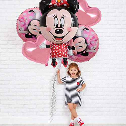 YUESEN Minnie Globos de papel de aluminio Minnie Decoración de cumpleaños para niños Globo de cumpleaños Globos de helio Juego de decoración 5PCS