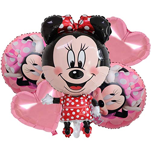 YUESEN Minnie Globos de papel de aluminio Minnie Decoración de cumpleaños para niños Globo de cumpleaños Globos de helio Juego de decoración 5PCS