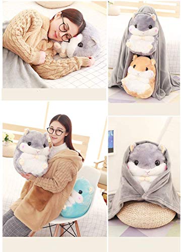 YunNasi 2 en 1 Hámster de Peluche con Manta Lindo Hámster Suave Almohada para Niños y Niñas (Beige)