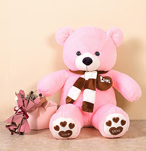 YunNasi Oso de Peluche Grande Animales de Peluche Juguetes Oso Suave con Bufanda Cojín de Felpa Teddy (Rosa, Medio)